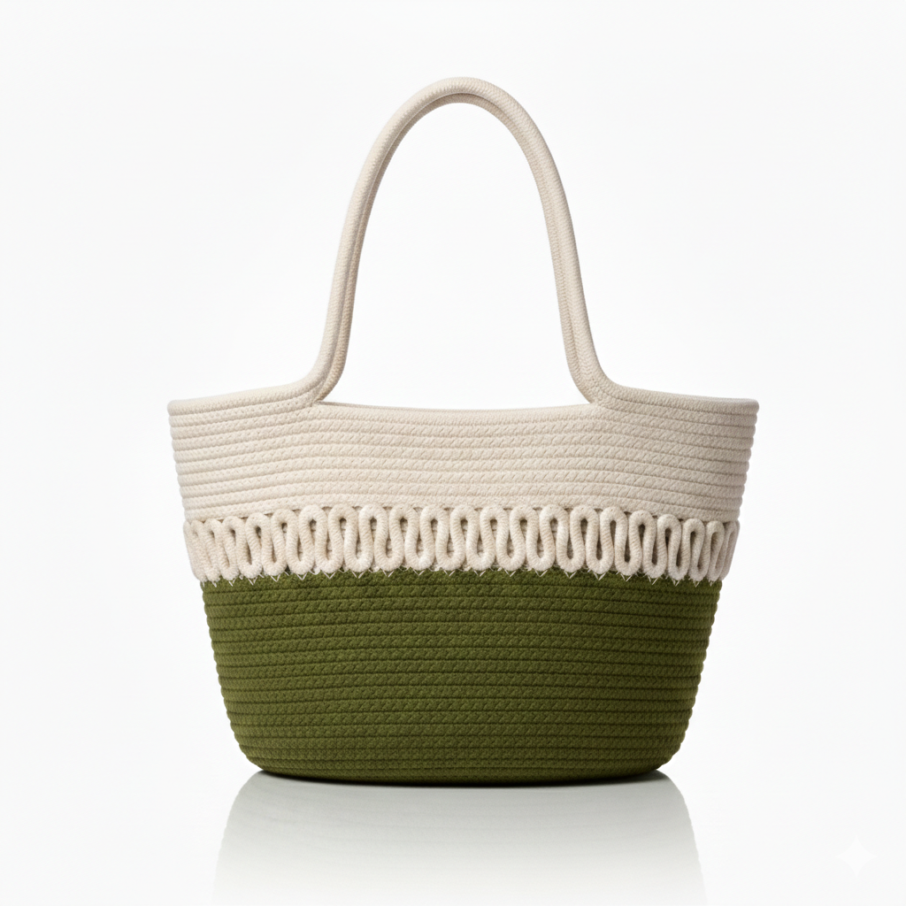 Handwoven Two-Tone Rope Tote Bag