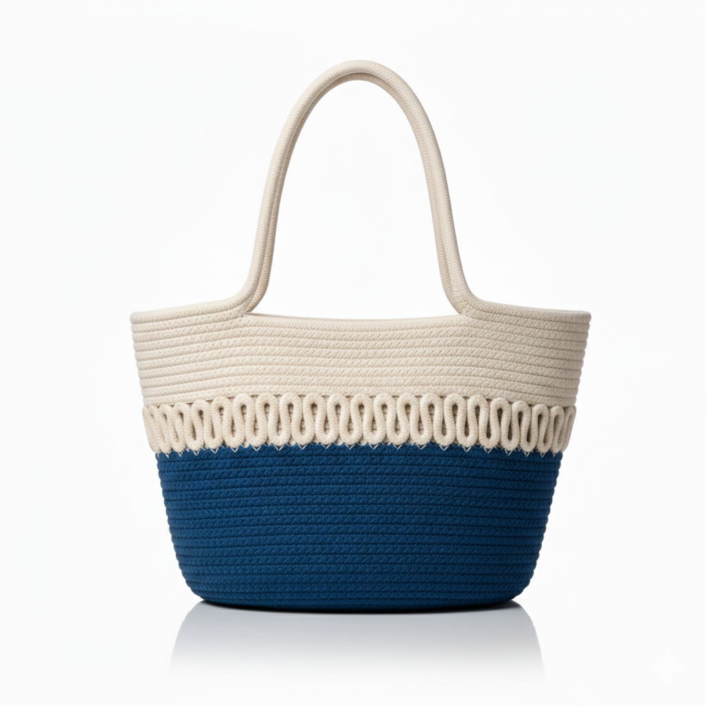 Handwoven Two-Tone Rope Tote Bag