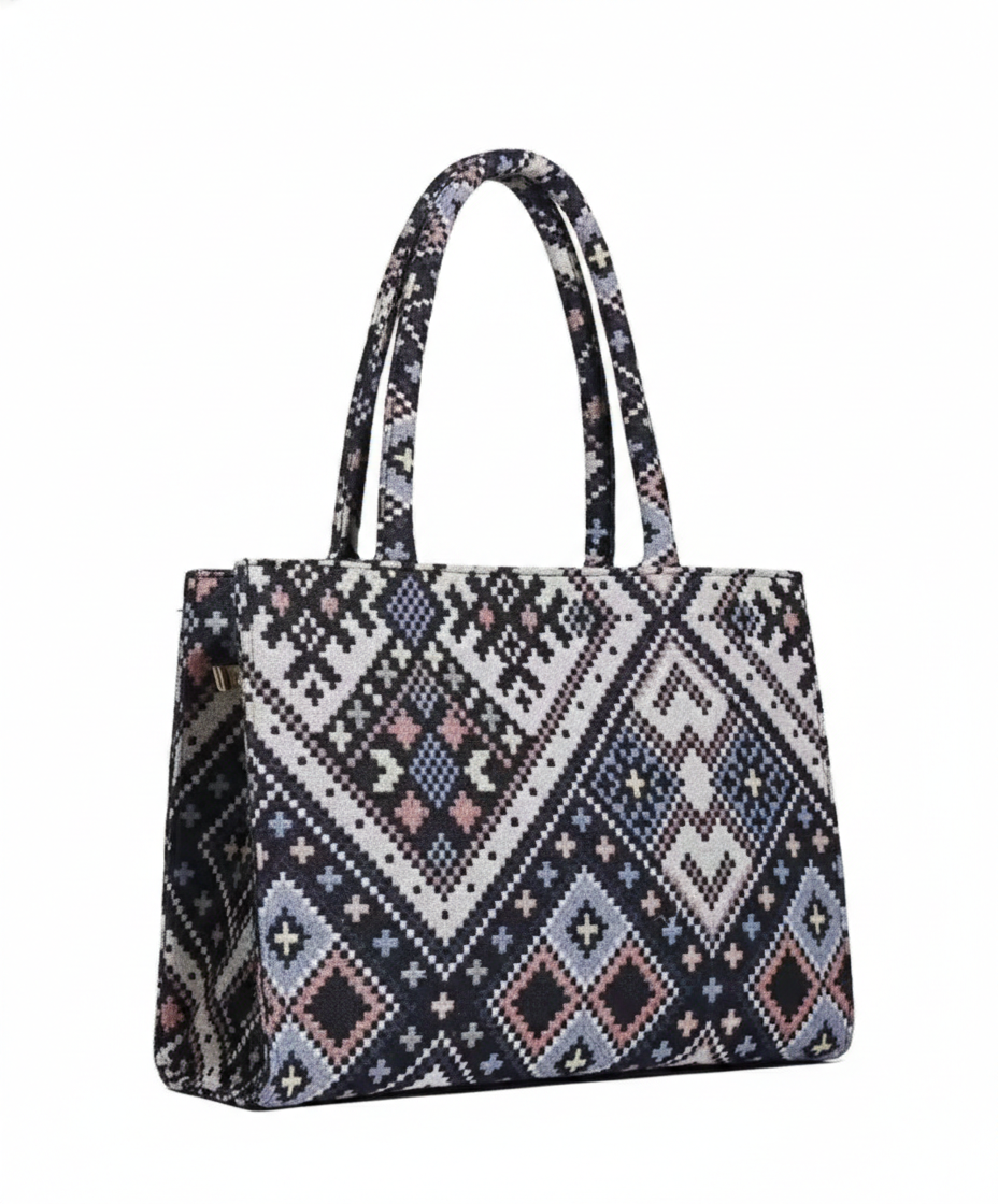 The Heritage Weave Geometric Tote – Midnight & Rose