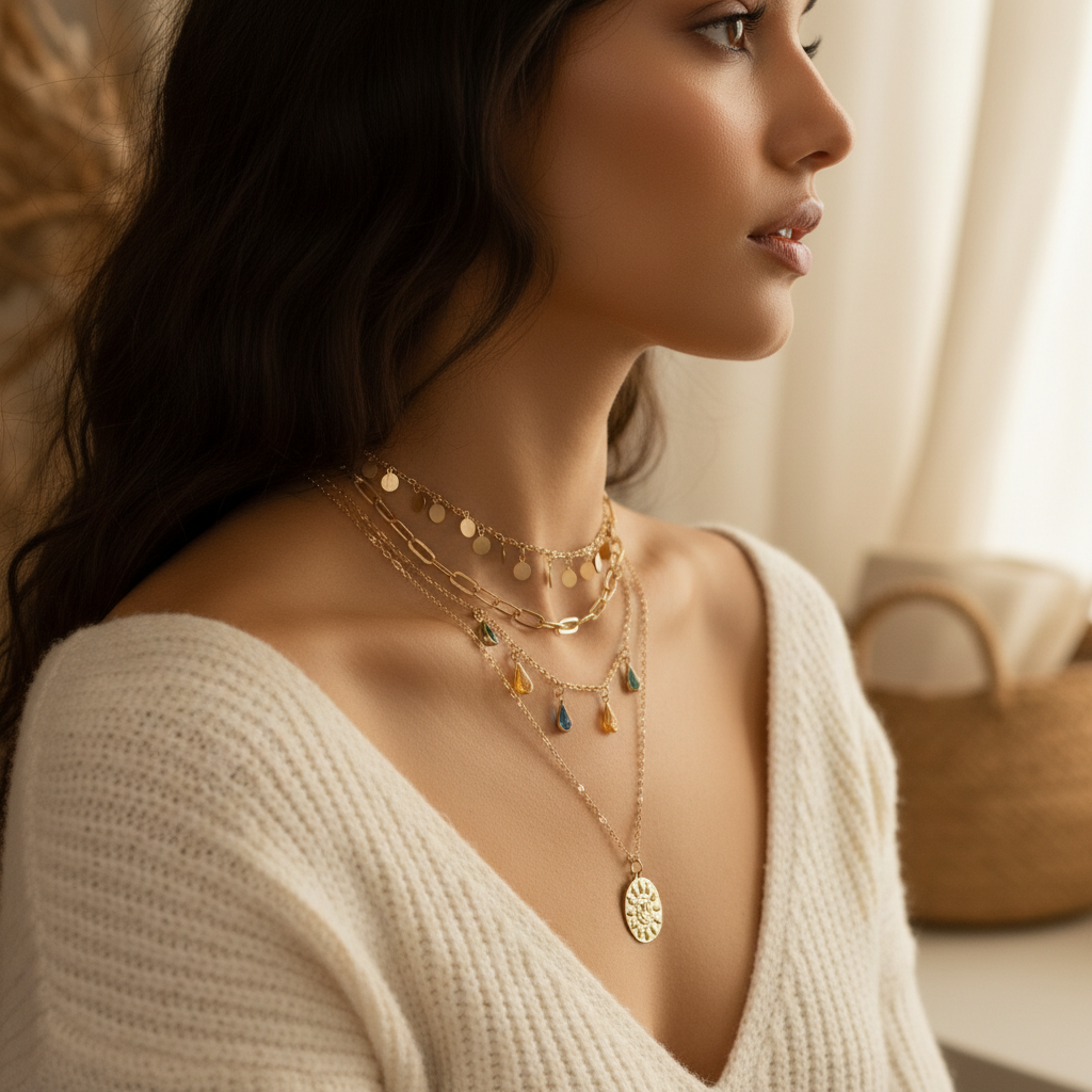 Elegant Gold Layered Necklace Set | Bohemian Charm & Medallion Pendant