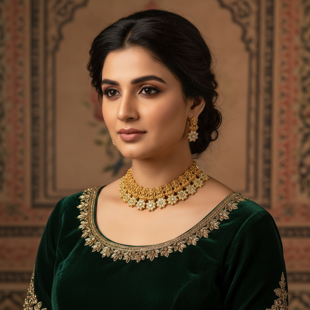 Indian Temple Jewelry Gold Plated Lakshmi Choker