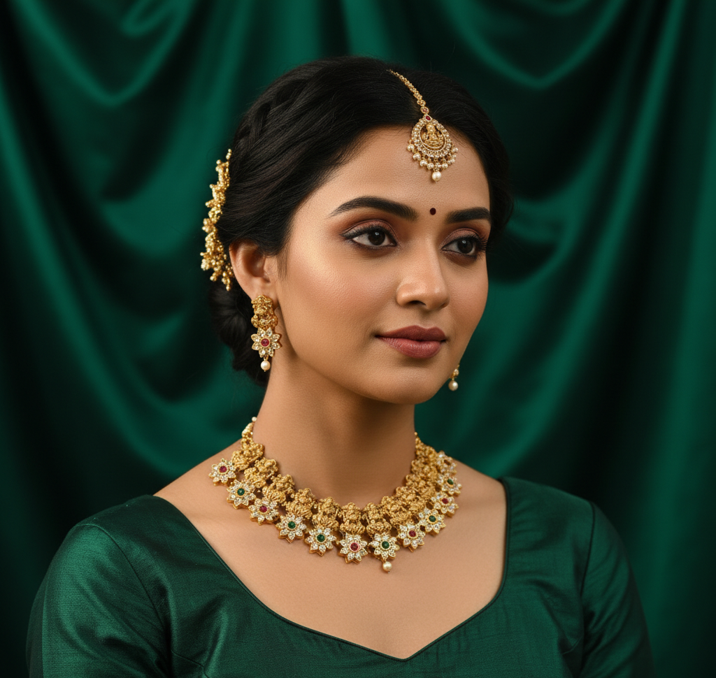 Traditional Antique Gold Plated Lakshmi Choker Necklace Set